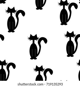 Seamless pattern with a black cat