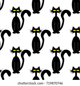 Seamless pattern with a black cat
