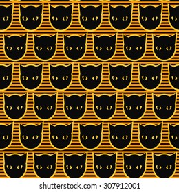 Seamless pattern with black cat head