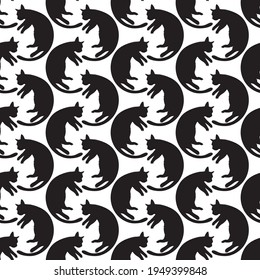 Seamless pattern with black cat silhouette. Vector background