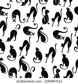 Seamless Pattern of Black Cats