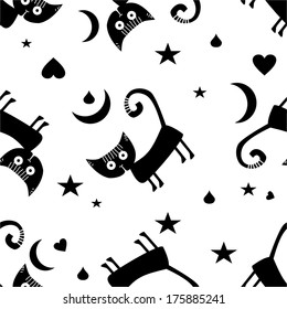 Seamless pattern with black cats