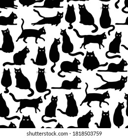 Seamless pattern with black cats