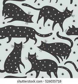 seamless pattern with black cats