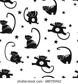 Seamless pattern of black cats