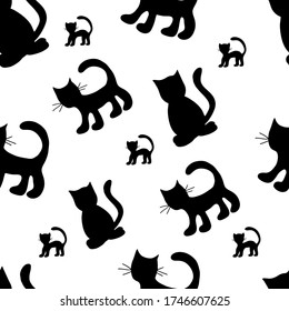 Patrón sin foco con gatos negros para halloween. Dibujo con mano del vector Ilustración EPS10