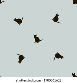 Patrón sin foco con gatos negros sobre fondo gris claro. Imagen vectorial. 