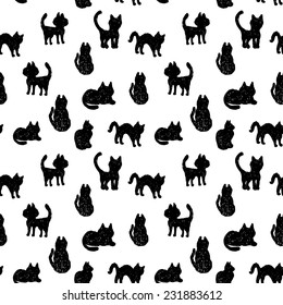 Seamless Pattern Black Cats Silhouettes On Stock Vector (Royalty Free ...