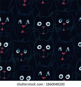 seamless pattern with black cats. Vector
