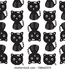 seamless pattern with black cats, vector textile fabric print