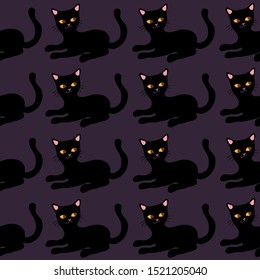 Seamless pattern of black cats.Suitable for decoration on a Halloween party. Cute pattern for wrapping paper and fabric