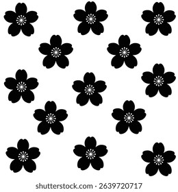 Seamless Pattern of Black Cherry Blossom Flowers on a Clean White Background