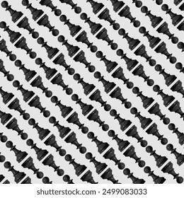 Seamless pattern with black chess on a light background Illustration of a set of chess pieces. Hand drawn, not AI.