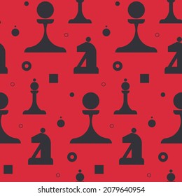 Seamless pattern with black chess pieces. Texture with different elements in flat style.