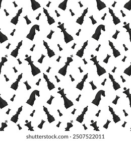 Seamless pattern of black chess pieces on a white background