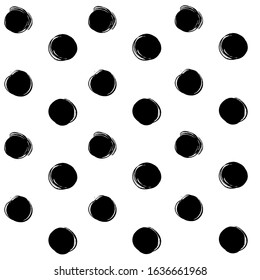 Seamless pattern from black circle abstract textured brush strokes on a white background