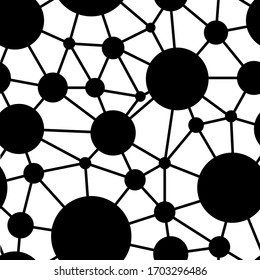 Seamless pattern. Black circles of different sizes connected by lines.