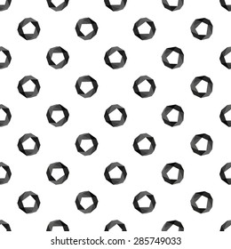 Seamless pattern with black circles in the modern polygonal patterns on white background