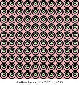 Seamless pattern with black circles on pink background. Vector illustration.