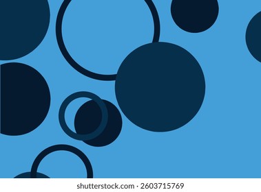 Seamless pattern with black circles on blue background. Vector illustration.