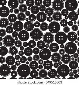 Seamless pattern with black clothes buttons on white