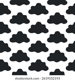 Seamless Pattern of Black Clouds on White Background. Concept of Nature Design, Minimalist Art, Decorative Background, Weather Theme, Graphic Element. Perfect for Textile, Wallpaper, Surface Design.