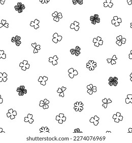 Seamless pattern of black clover outline on transparent background