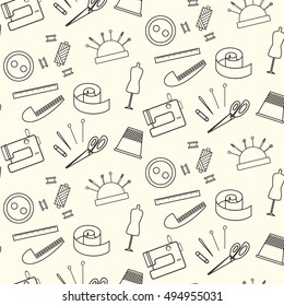 Seamless pattern. Black contour. Beige background
