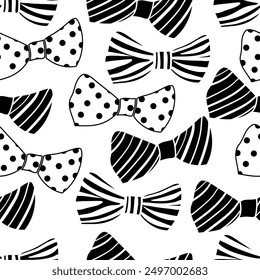 Seamless pattern with black contour bow ties on a white background. Vector illustration for wrapping paper