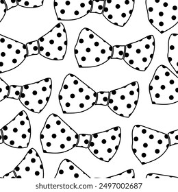 Seamless pattern with black contour bow ties on a white background. Vector illustration for wrapping paper