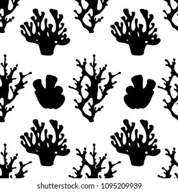Seamless pattern with black corals on white background