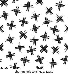 Seamless pattern of black crosses, abstract seamless background with pluses sign, monochrome hand painted vector, design for for for textile, wallpaper, web design, wrapping, fabric, paper