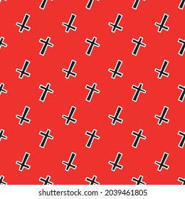 Seamless pattern with black crosses on a red background. Vector illustration