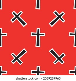 Seamless pattern with black crosses on a red background. Vector illustration