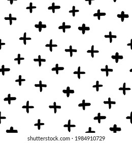 Seamless pattern with black crosses and white background.