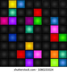 Seamless pattern - Black cubes. Multicolored figures. Vector.