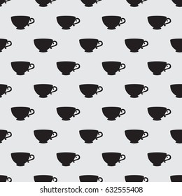Seamless pattern with a black cups on a light gray background
