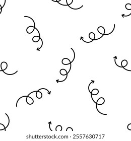 Seamless pattern with black curly arrows on white background
