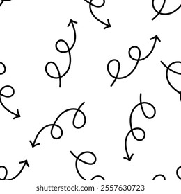 Seamless pattern with black curly arrows on white background