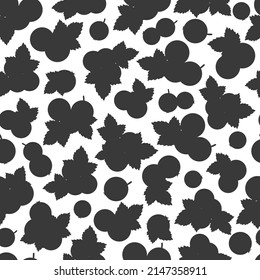 Seamless pattern with black currant berries. Dark silhouette. Vector.