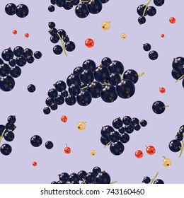 Seamless pattern with black currant berries. Black currant on a light background.