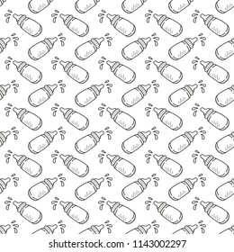 Seamless pattern of black cute baby pacifier on a white background.