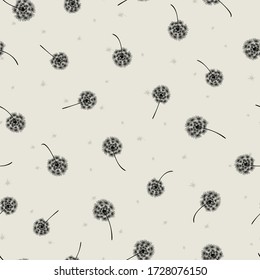 Nahtloses Muster mit schwarzen Lüstern auf beige Vintage Hintergrund. Einzelne Blumen verstreut auf chaotische Weise. Farbstriche, Flecken. Blumenstruktur für Stoff, Webdesign, Druck. Vektor-Abbildung