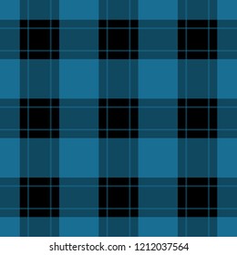 seamless pattern - black, dark and bright blue tartan, tablecloth with blue stripes