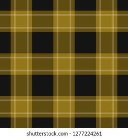 seamless pattern - black, dark and bright yellow, ocher tartan, tablecloth with white stripes