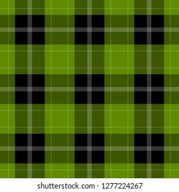 seamless pattern - black, dark and bright green tartan, tablecloth with white stripes