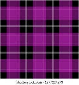 seamless pattern - black, dark and bright purple tartan, tablecloth with white stripes