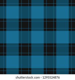 seamless pattern - black, dark and bright blue tartan, tablecloth with blue stripes