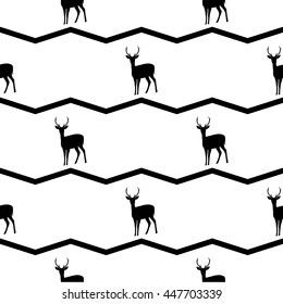 Seamless pattern with black deer in chevron. Create gift and packaging paper, scrapbook, fabric materials, holiday invites, birthday cards, party decorations, clothes, textile, web pages and more!