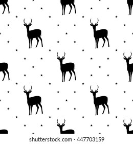 Seamless pattern with black deer. Create gift and packaging paper, scrapbook, fabric materials, holiday invites, birthday cards, party decorations, textile, web pages and more!
